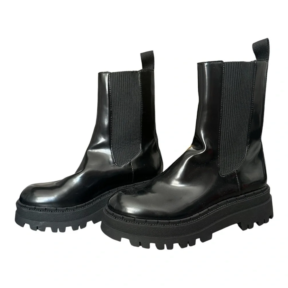 ZARA Black Chunky Platform Chelsea Boots - Size 8 - Picture 2 of 4